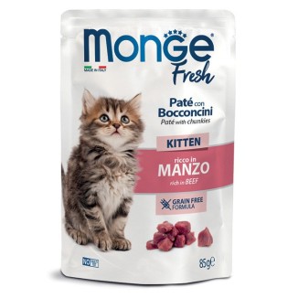 MONGE FRESH PATÈ CON BOCCONCINI CAT KITTEN MANZO 85GR CIBO UMIDO