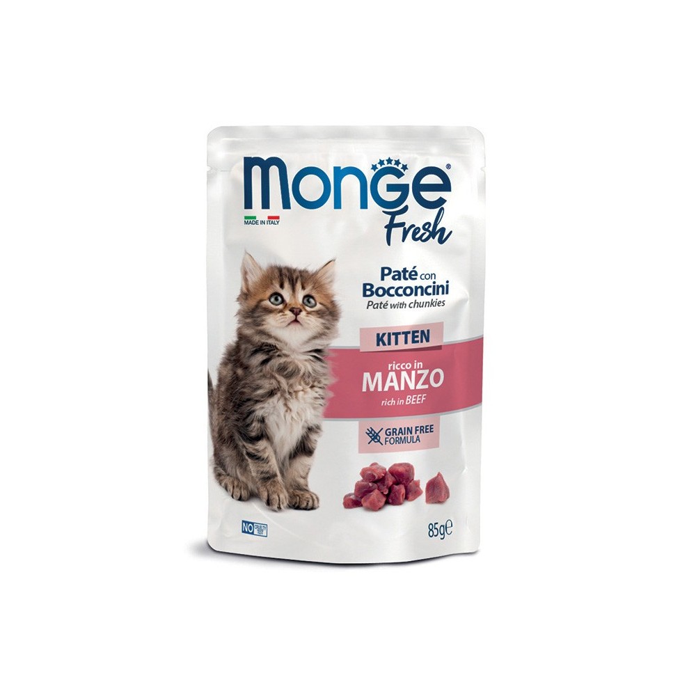 MONGE FRESH PATÈ CON BOCCONCINI CAT KITTEN MANZO 85GR CIBO UMIDO
