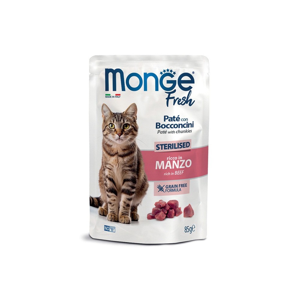 MONGE FRESH PATÈ CON BOCCONCINI CAT STERILIZED MANZO 85GR CIBO UMIDO