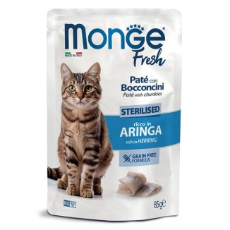 MONGE FRESH PATÈ CON BOCCONCINI CAT STERILIZED ARINGA 85GR CIBO UMIDO