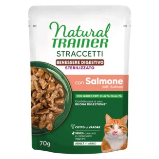 NATURAL TRAINER STRACCETTI STERILISED BENESSERE DIGESTIVO SALMONE 70G