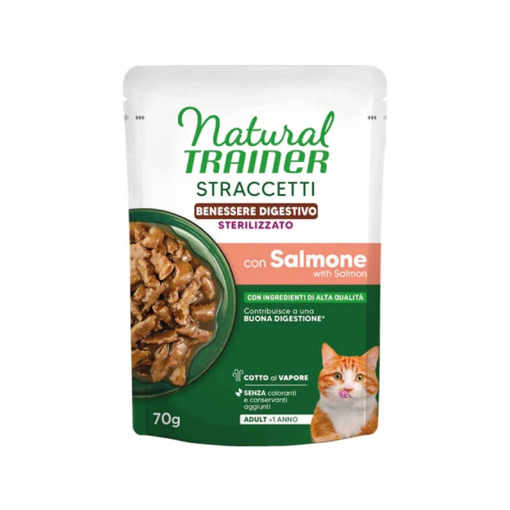 NATURAL TRAINER STRACCETTI STERILISED BENESSERE DIGESTIVO SALMONE 70G