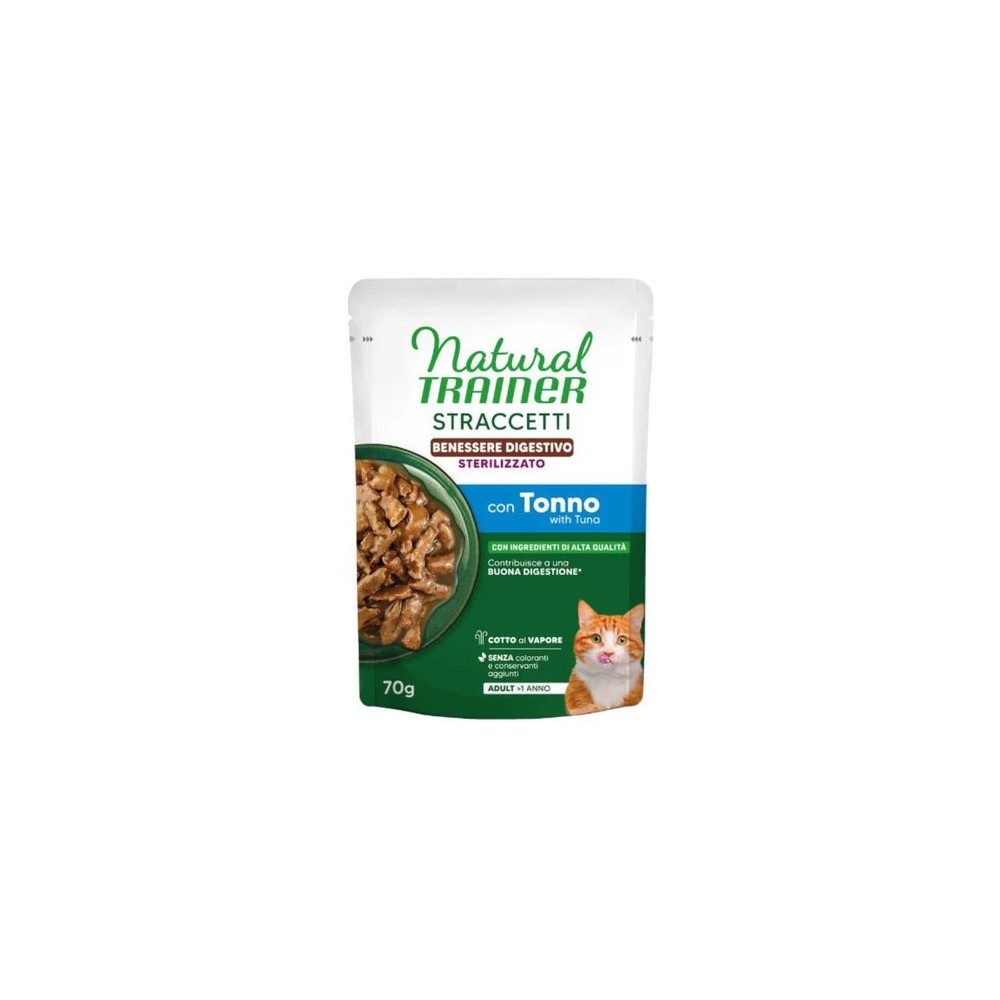 NATURAL TRAINER  CAT BUSTA STRACCETTI TONNO BENESSERE DIGESTIVO 85 GR CIBO UMIDO
