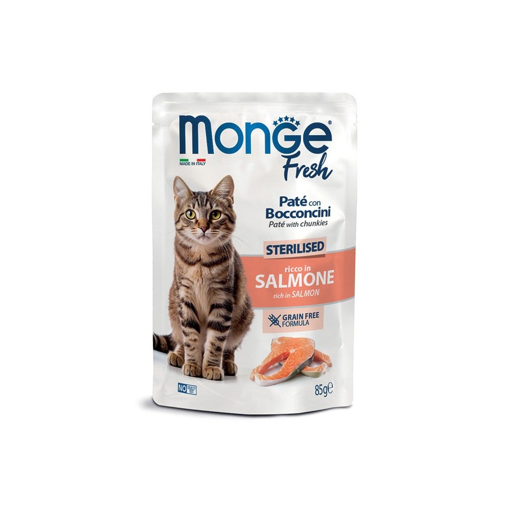 MONGE FRESH PATÈ CON BOCCONCINI CAT STERILIZED SALMONE 85GR