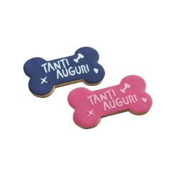 BISCOTTO TANTI AUGURI FORMA OSSO ROSA O AZZURRO 60GR 1pezzo