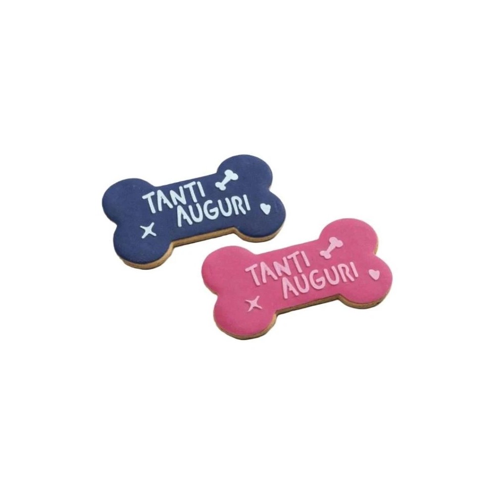 BISCOTTO TANTI AUGURI FORMA OSSO ROSA O AZZURRO 60GR 1pezzo