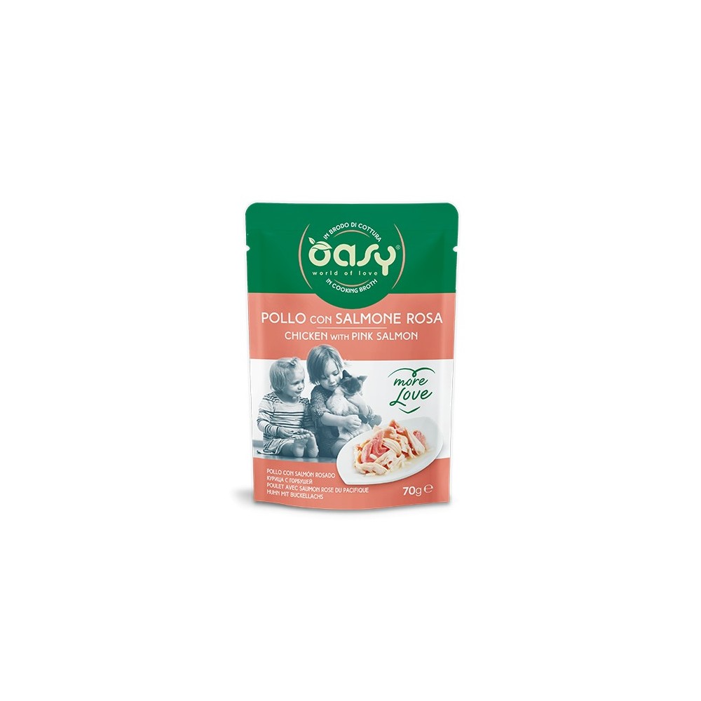 OASY MORE LOVE BUSTINA POLLO CON SALMONE CIBO UMIDO PER GATTI