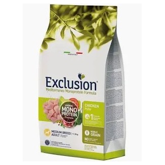 Scorta Mese: 1 Sacco cibo per cani Exclusion mantenimento Pollo Manzo Agnello Tonno a scelta 12kg + 10 Lattine mono  da 400gr