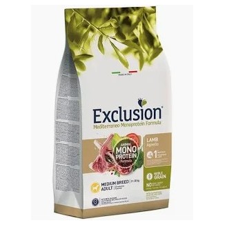 Scorta Mese: 1 Sacco cibo per cani Exclusion mantenimento Pollo Manzo Agnello Tonno a scelta 12kg + 10 Lattine mono  da 400gr