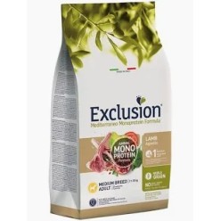 Scorta Mese: 1 Sacco cibo per cani Exclusion mantenimento Pollo Manzo Agnello Tonno a scelta 12kg + 10 Lattine mono  da 400gr