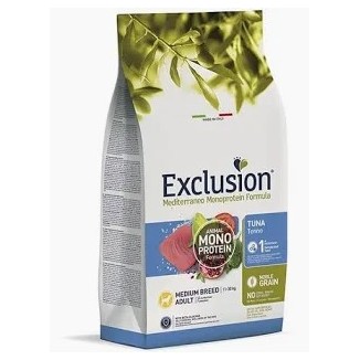 Scorta Mese: 1 Sacco cibo per cani Exclusion mantenimento Pollo Manzo Agnello Tonno a scelta 12kg + 10 Lattine mono  da 400gr