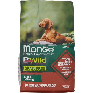 Monge Cane - Bwild - Adult Grain Free - All Breeds - Agnello Patate Piselli - 2,5 Kg