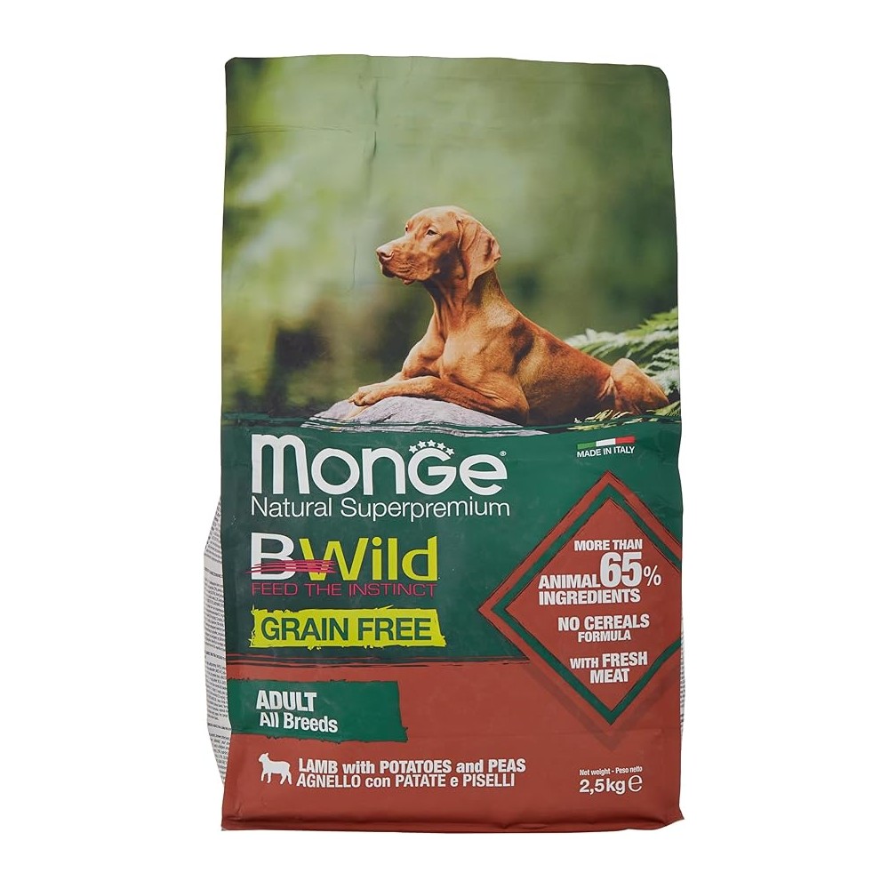 Monge Cane - Bwild - Adult Grain Free - All Breeds - Agnello Patate Piselli - 2,5 Kg
