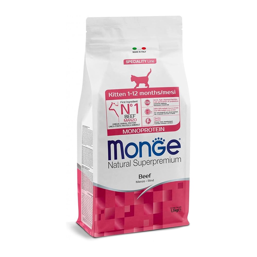 Monge Natural Superpremium Kitten Monoprotein – Manzo 1.5 kg crocchette gatto