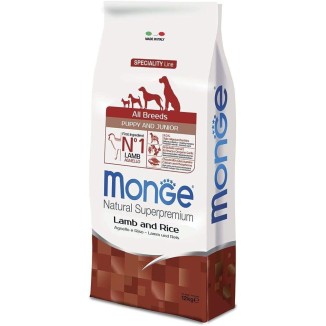 Monge Natural Superpremium All Breeds Puppy & Junior Agnello con Riso 12 kg crocchette cane