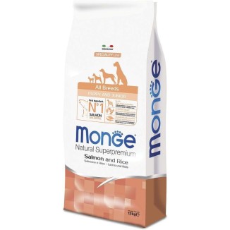 Monge Natural Superpremium All Breeds Puppy & Junior Monoprotein Salmone con Riso 12 kg crocchette cane