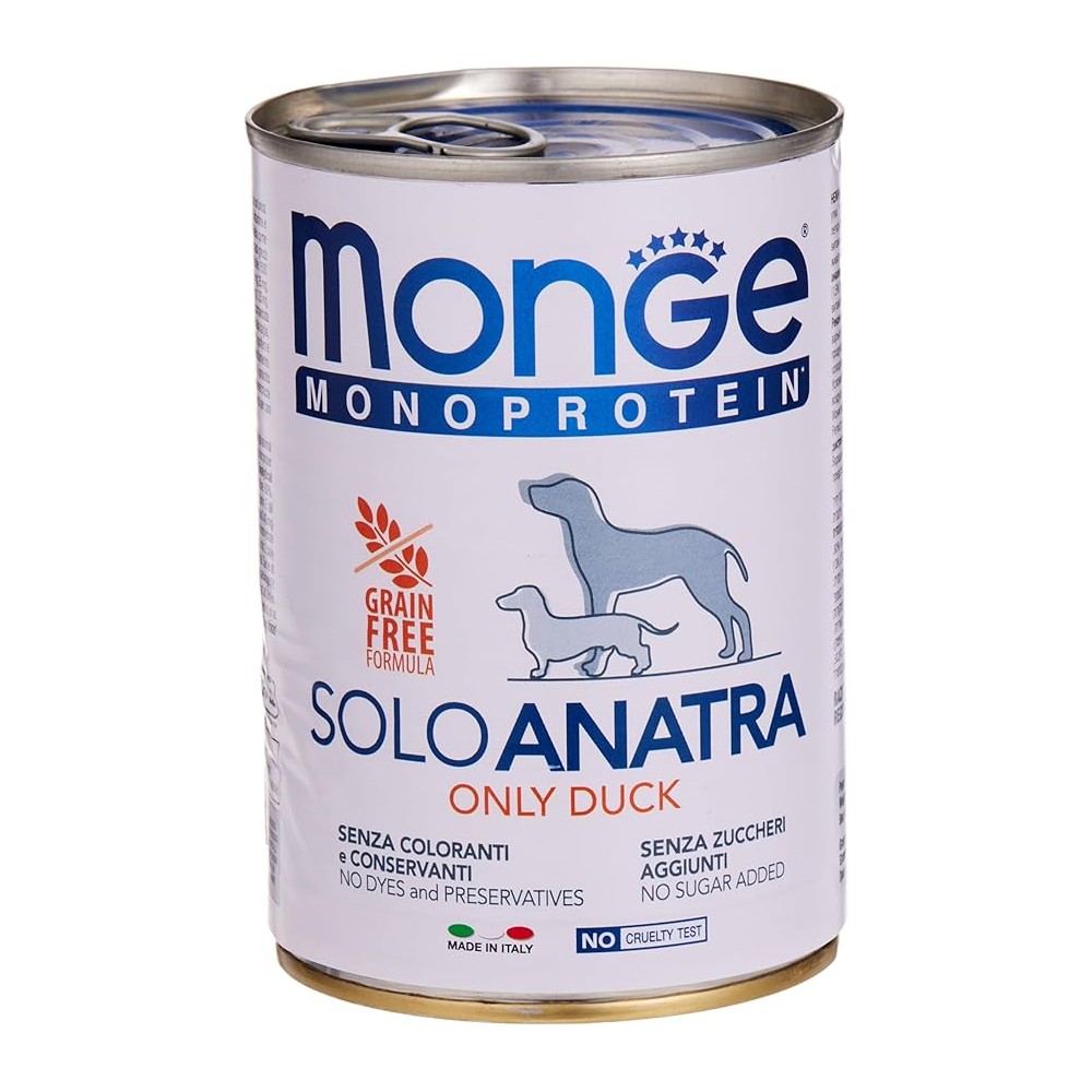 MONGE MONOPROTEICO DOG SOLO ANATRA PATÈ 400 GR CIBO UMIDO