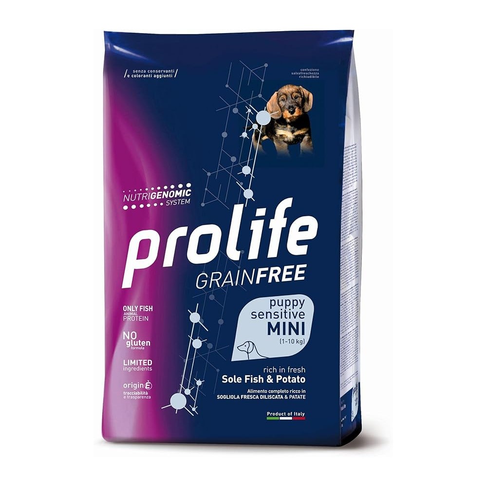 Prolife Crocchette cane Grain free  Sensitive Puppy Sogliola Mini 2Kg