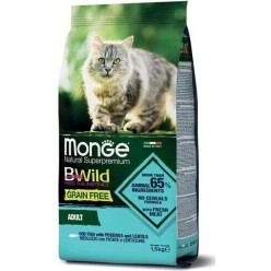 Monge Natural Superpremium BWild Grain Free per Gatti Adult con Merluzzo, Patate e Lenticchie da 1,5 Kg