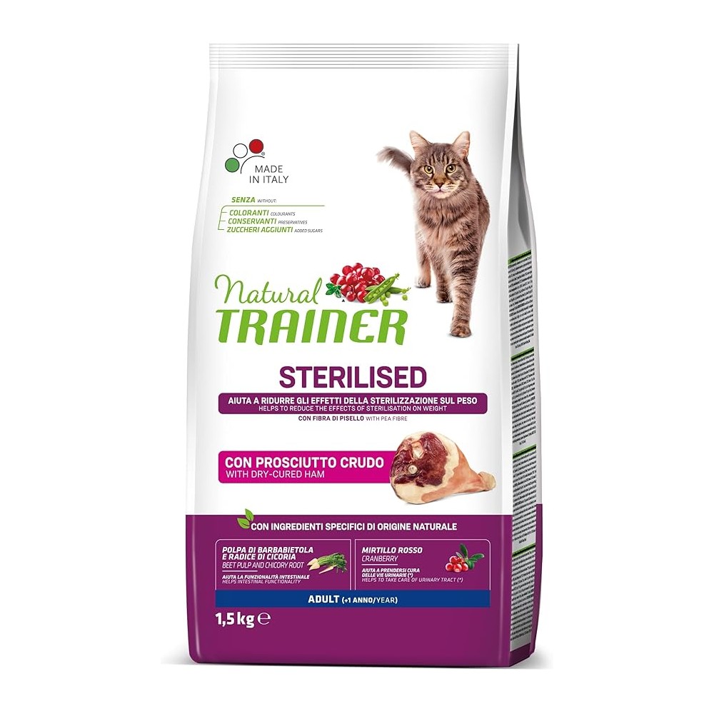 Natural Trainer crocchette gatto  Sterilised  Prosciutto Crudo 1.5 Kg