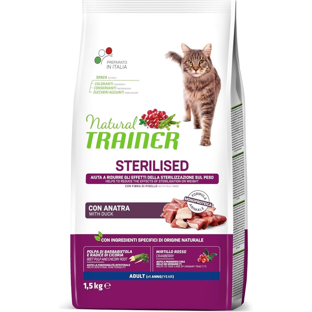 Natural Trainer crocchette gatto Sterilised Anatra 1.5 Kg