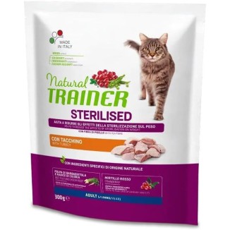 Natural Trainer crocchette gatto  Sterilised 300 Gr Tacchino