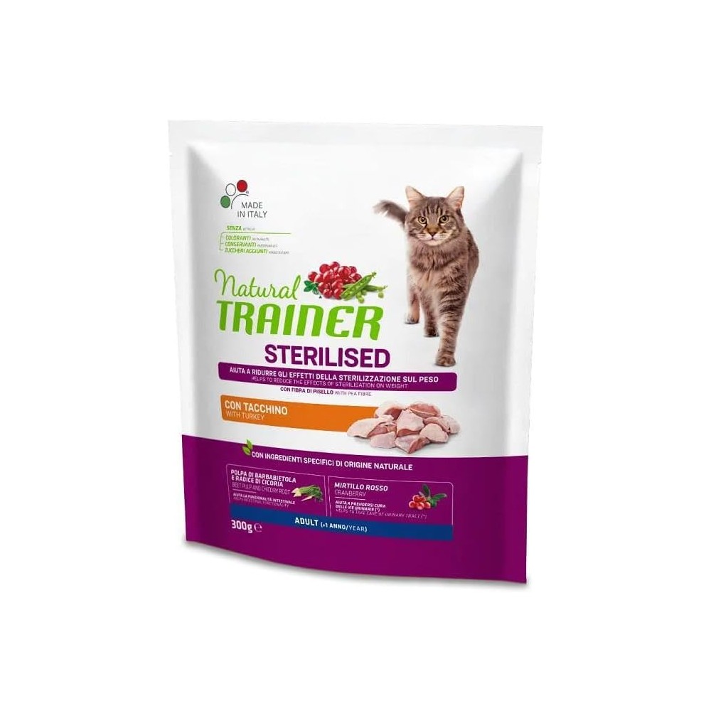 Natural Trainer crocchette gatto  Sterilised 300 Gr Tacchino