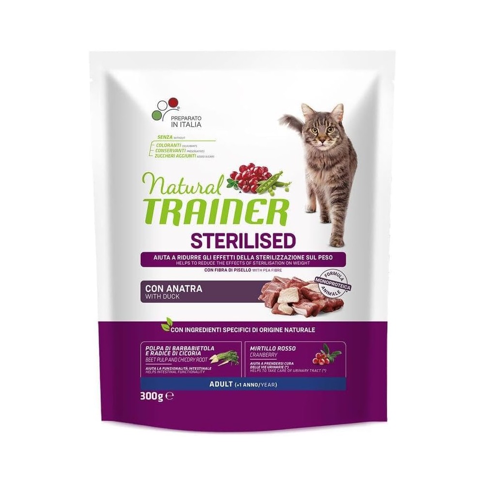Natural Trainer gatto bocconcini  Sterilised Anatra 300 Gr cibo umido