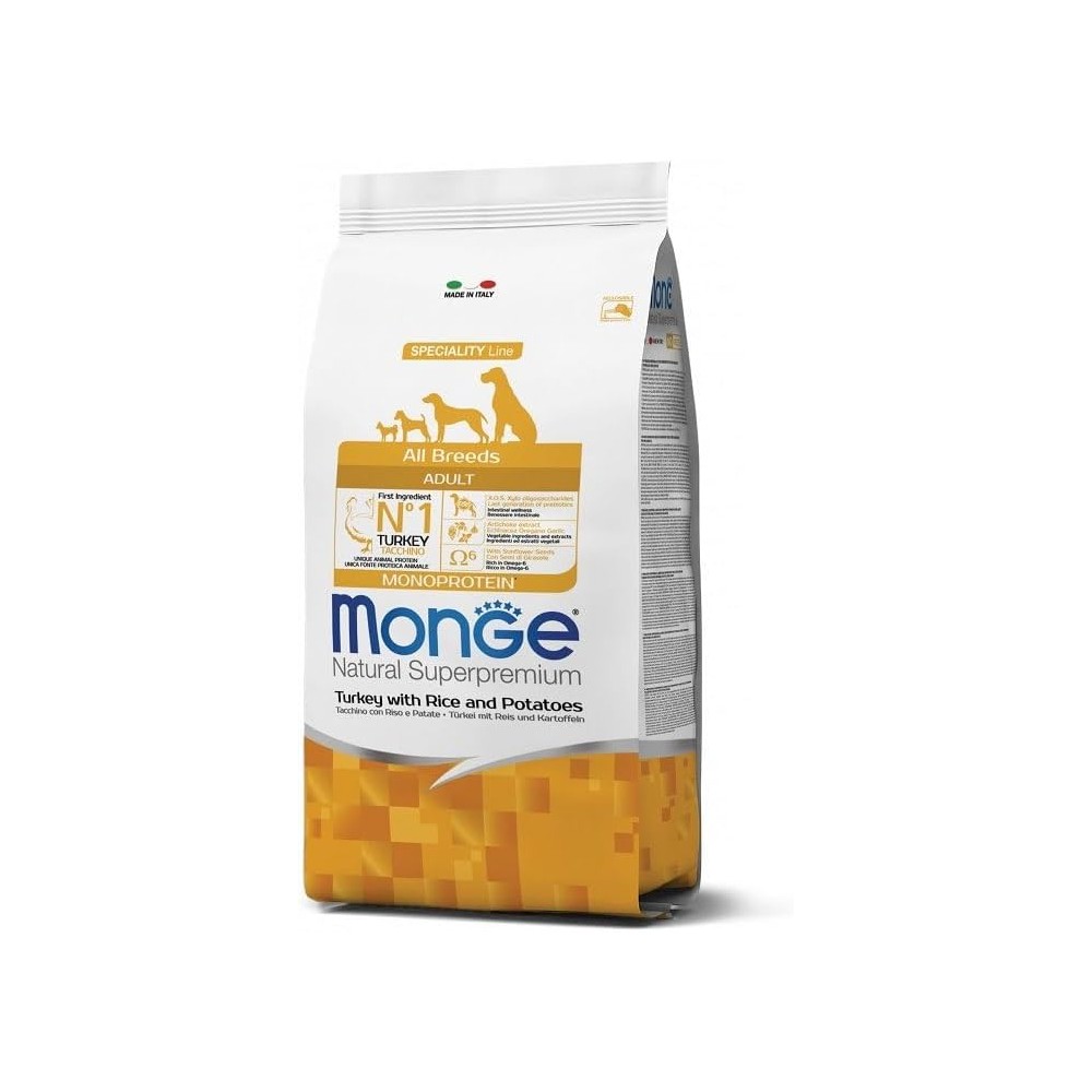 Monge Natural Superpremium All Breeds Adult Monoprotein Tacchino con Riso e Patate 12 kg crocchette cane