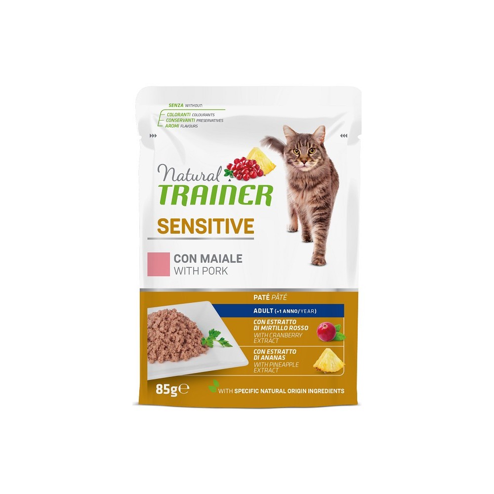 Natural trainer crocchette gatto   85 Gr Sensitive Maiale cibo umido