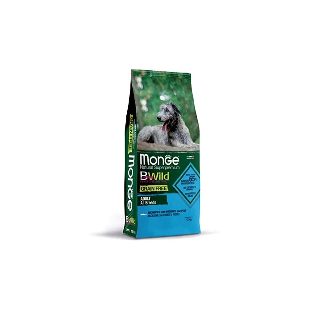 Monge Dog Bwild  Grain free crocchette cane adult Acciughe 12 Kg