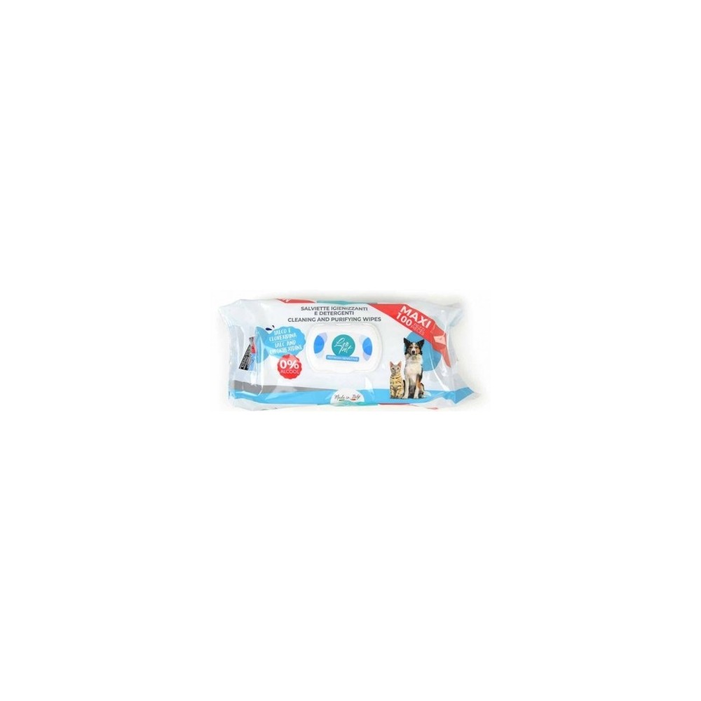 Leo pet Salviette Detergenti cane gatto  talco/Clorexidina  100 Pz