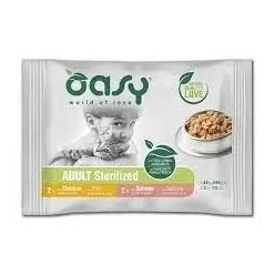 Oasy Multipack Adult Sterilized Bocconcini al Pollo e Salmone 4X85Gr