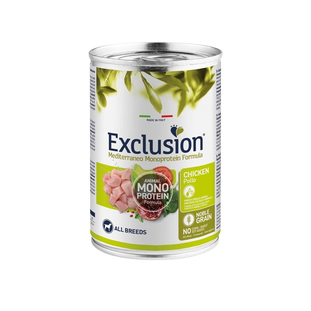 Exclusion Monoprotein Noble Grain cibo umido per cani adulti pollo  400 Gr