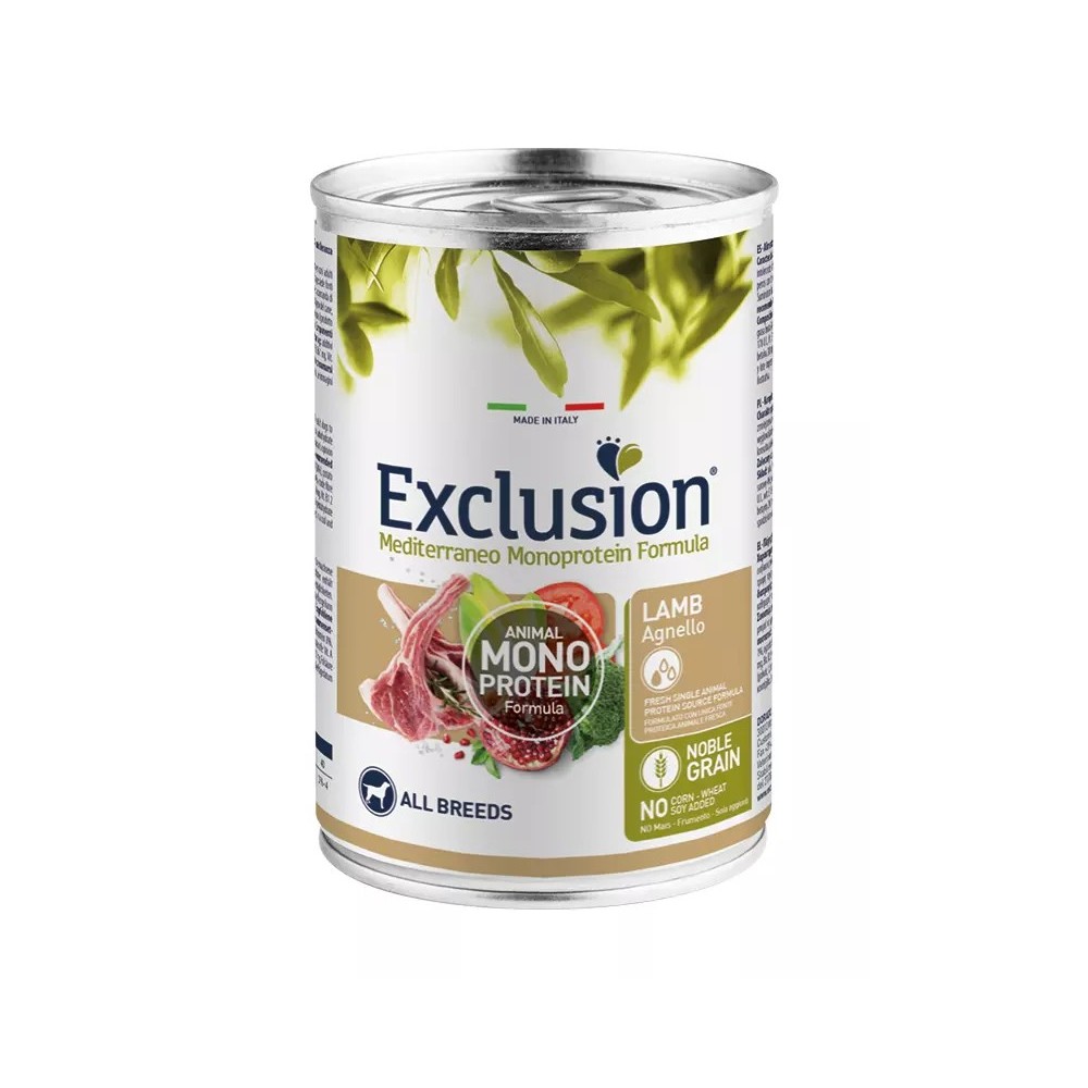 Exclusion Monoprotein Noble Grain cibo umido per cani adulti agnello  400 Gr