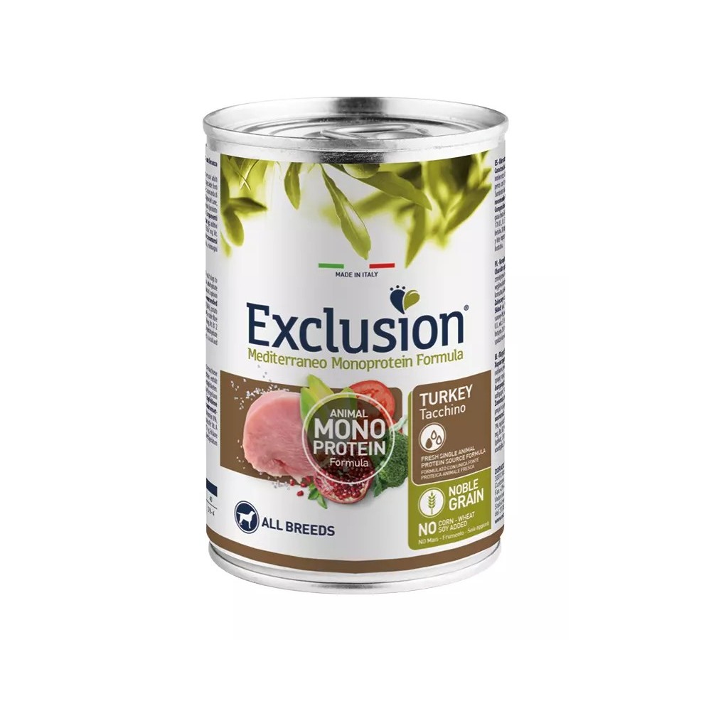 Exclusion Monoprotein Noble Grain cibo umido per cani adulti tacchino  400 Gr