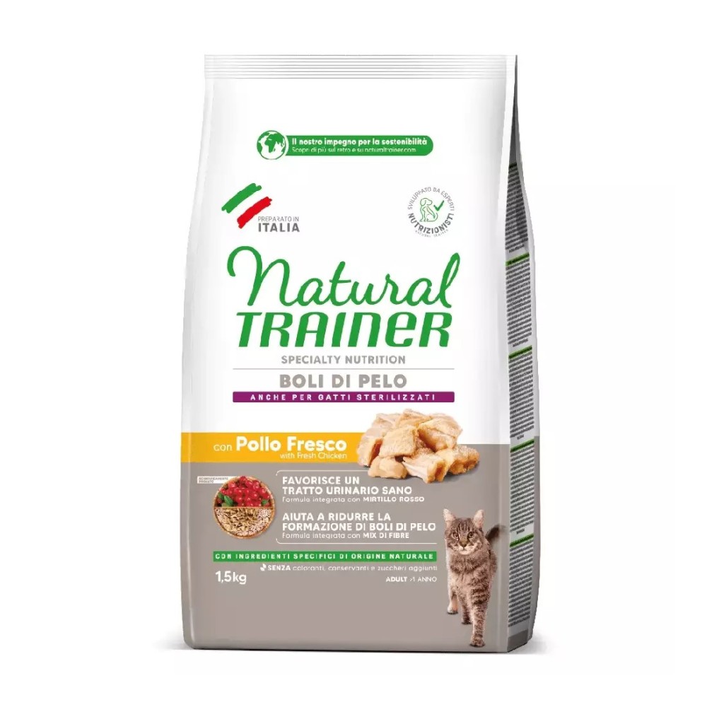 NATURAL TRAINER CROCCHETTE PER GATTO CONTRO  BOLI DI PELO  AL POLLO 300 GR.