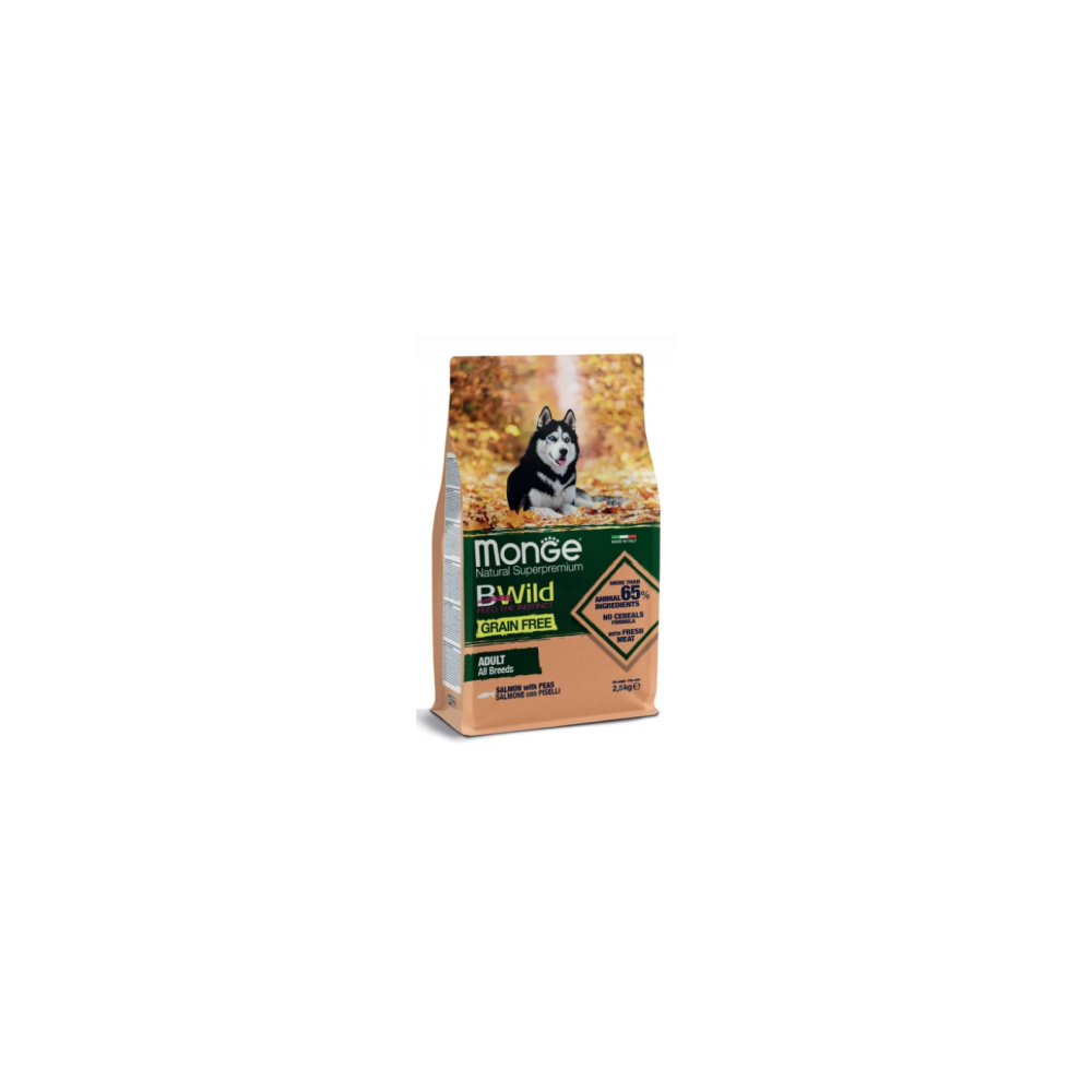 Monge BWild  Grain Free crocchette cane adult  Salmone  Piselli  2.5Kg