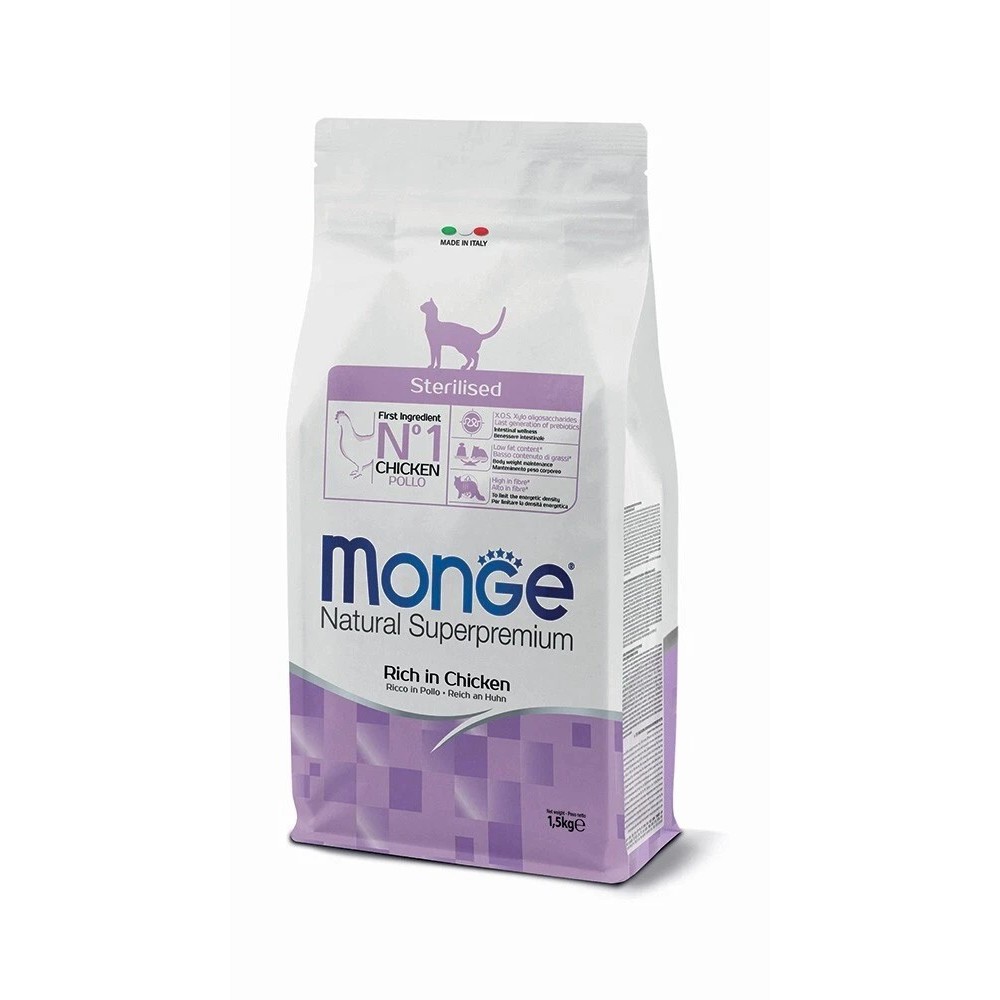 Monge Crocchette Gatto - Natural Superpremium - Sterilised - Ricco di Pollo - 10 Kg