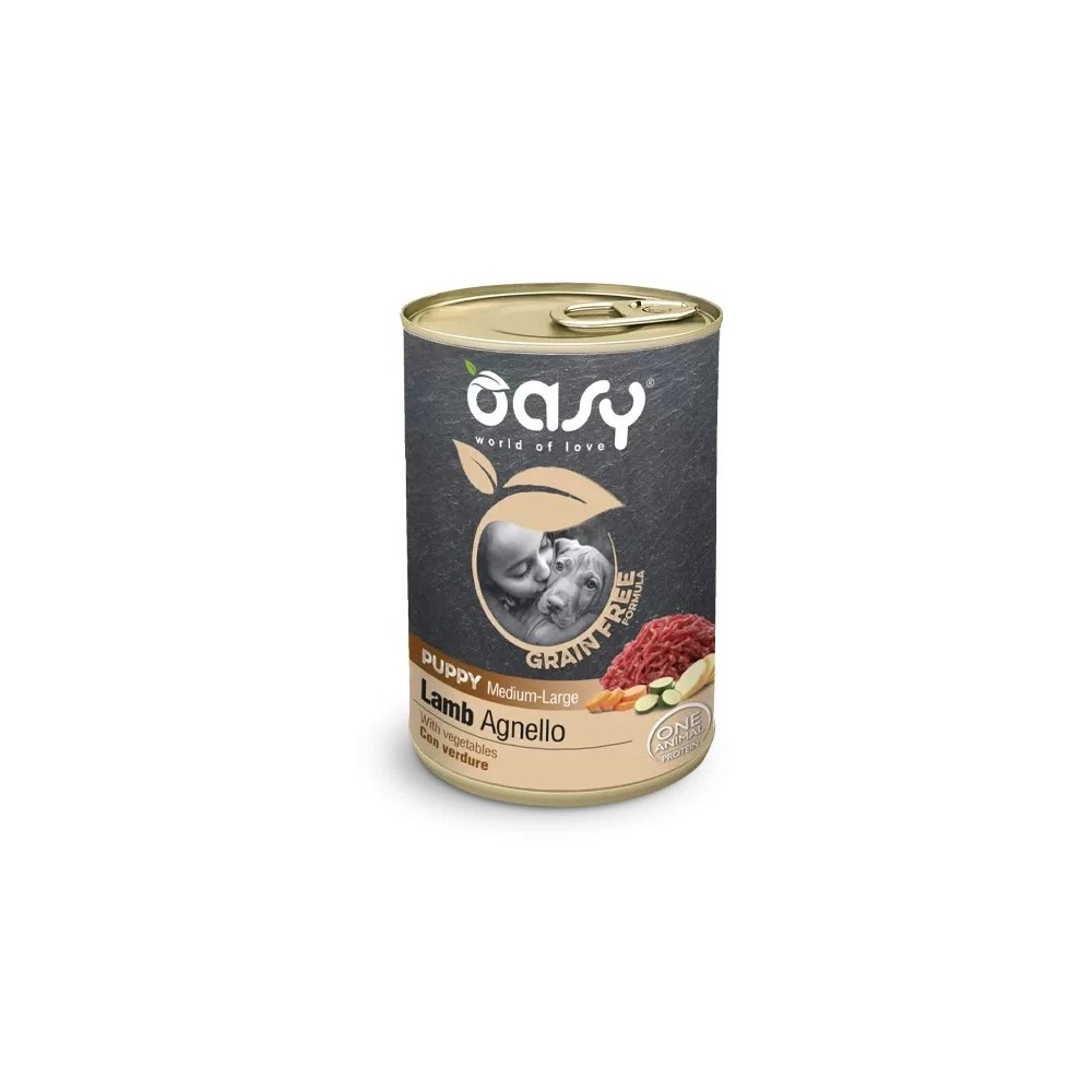 Oasy Dog Grain Free  Medium Puppy Agnello /Zucchina/Carote 400 Gr cibo umido per cani