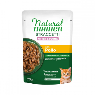 Natural  Trainer Gatto straccetti  Busta  85 Gr Kitten Pollo cibo umido