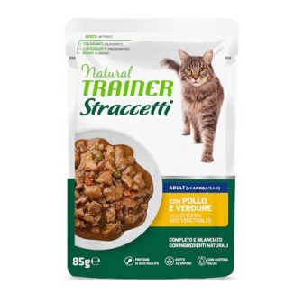Natural  trainer gatto straccetti  Busta  85 Gr Pollo con Verdure cibo umido