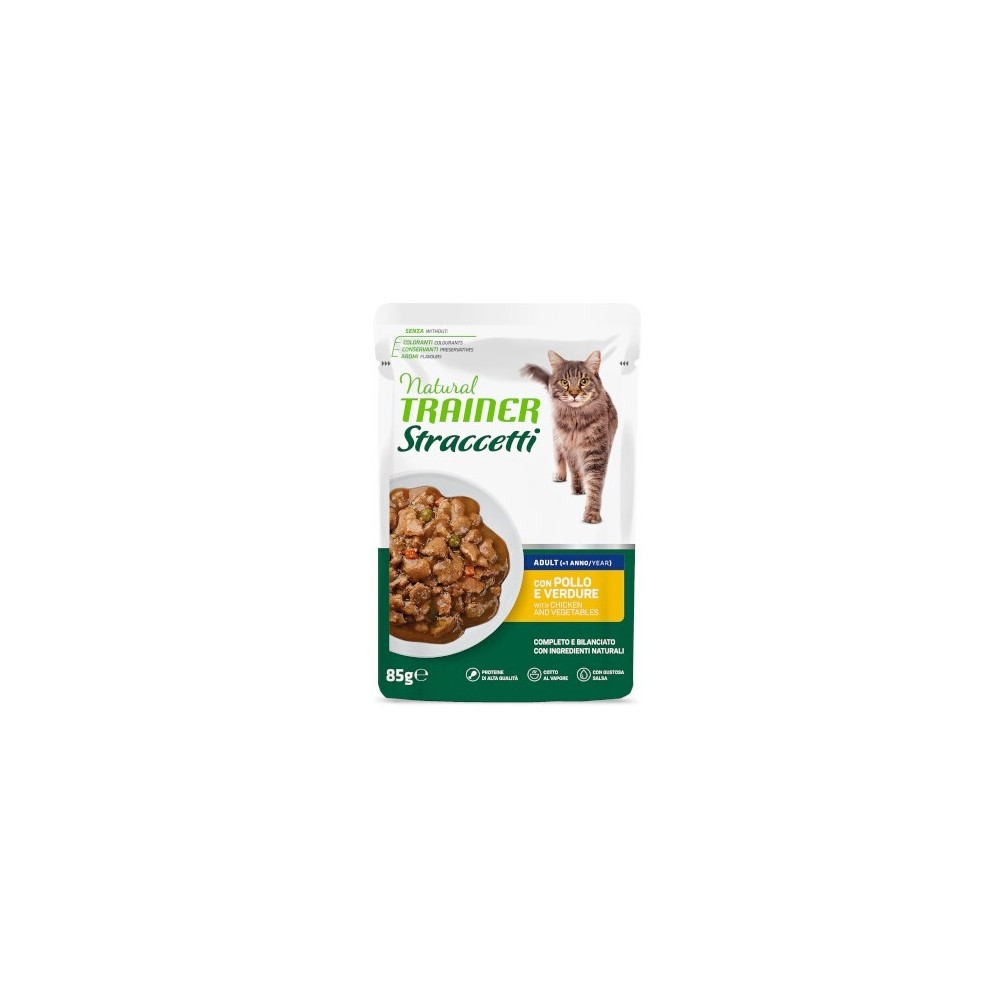 Natural  trainer gatto straccetti  Busta  85 Gr Pollo con Verdure cibo umido