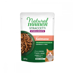 Natural trainer gatto straccetti  Busta  85 Gr Sterilised Salmone cibo umido