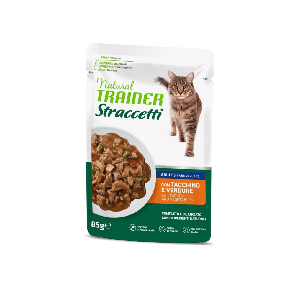 Natural trainer gatto straccetti  Busta  85 Gr Tacchino cibo umido