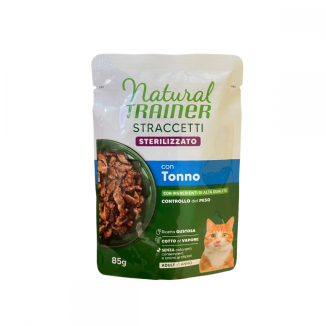 Natural Trainer gatto  Busta  85 Gr Straccetti in Salsa Tonno Sterilised cibo umido