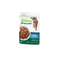 Natural  Trainer gatto straccetti  Busta  85 Gr Tonno con Verdure cibo umido