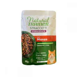 Natural Trainer gatto straccetti in  Busta 85 Gr Manzo cibo umido