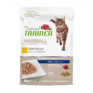 Natural Trainer gatto bocconi in salsa Bustine 85 Gr Hairbal Pollo cibo umido