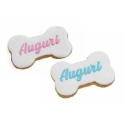 Biscotto Tanti Auguri Forma Osso Rosa/Azzurro